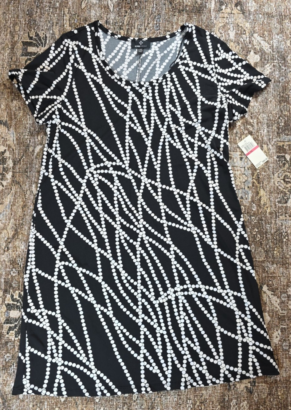 Ronni Nicole NWT Black White Pearls Chains Polka Dot Textured Mini Sheath XXL